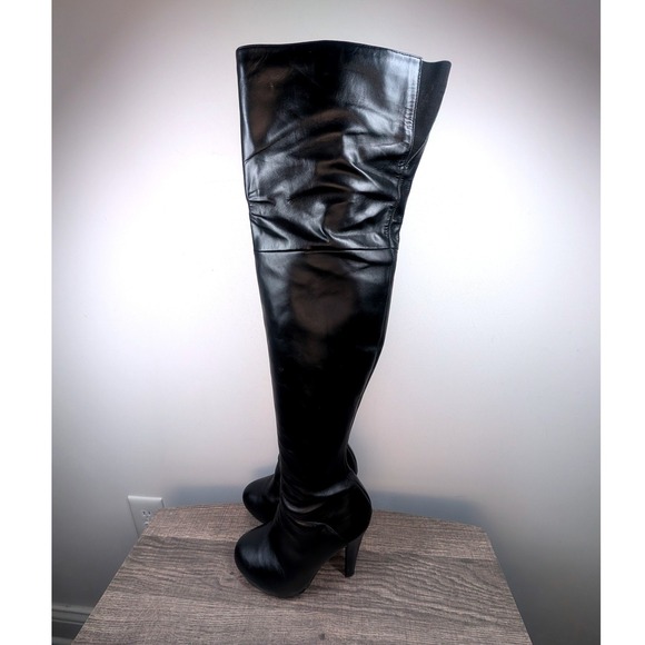 Colin Stuart Black Leather Stiletto Heel Thigh High Boots Womens Size 7.5B - Picture 3 of 8
